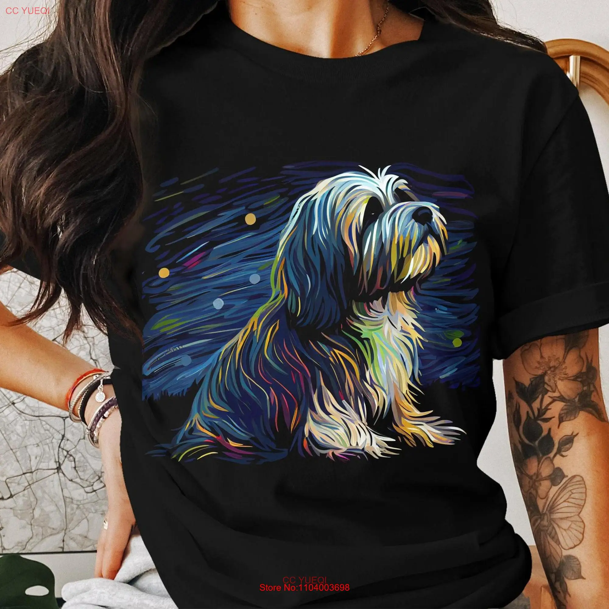 טיבן טריר חיית מחמד גור חולצה כלב זן שרוול קצר מתנות כוכבים בלילה לבעלים אוהבים שרוולים ארוכים או קצרים