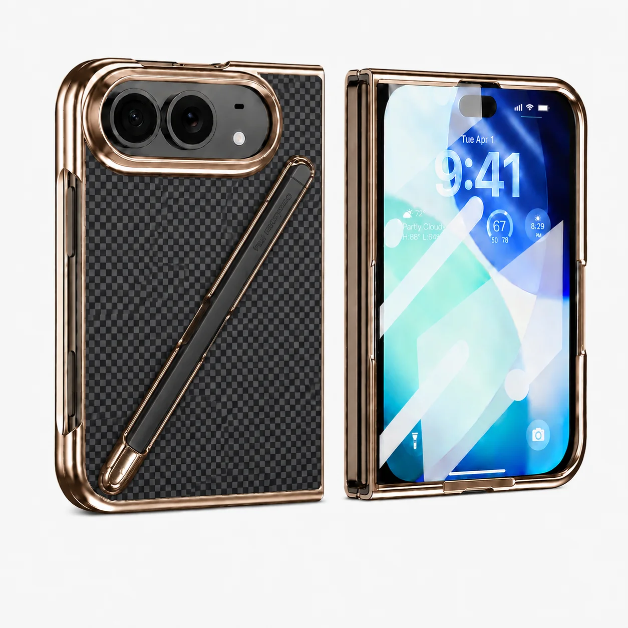 Fashion For Iphone Duo Phone Case With Pen Protective Pc Shell Front Protection Glass Film Shockproof Back Cover