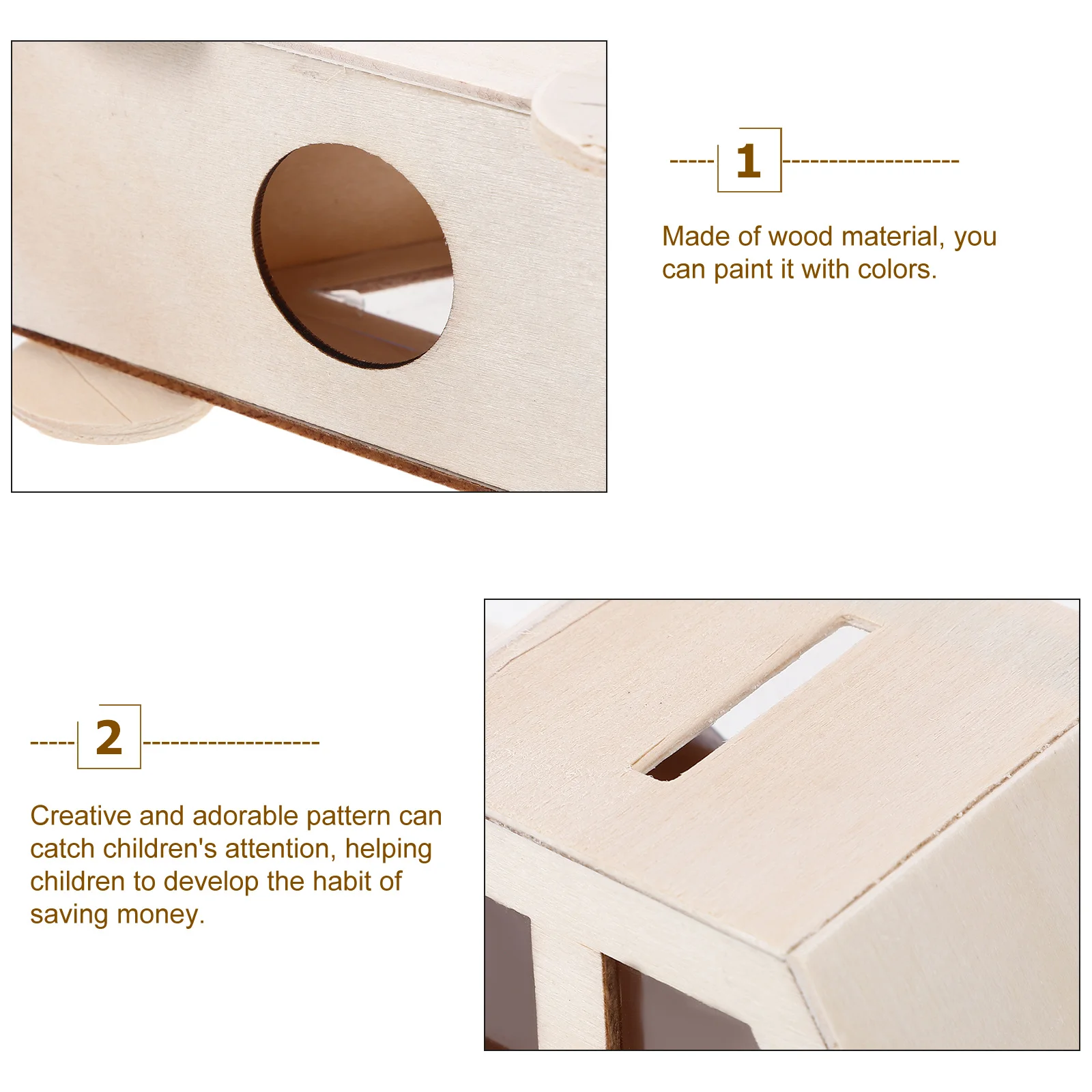 Boîte à monnaie en bois artisanale pour voiture, tirelire non peinte pour enfants, conteneur d'économie d'argent amusant, activité artisanale, article de décoration pour la maison