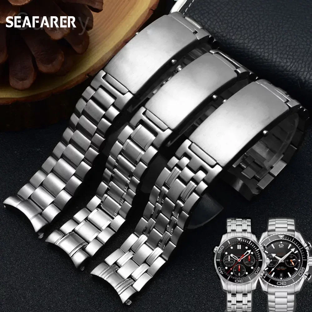 Quality 316L 18mm 20mm 22mm Silver Stainless Steel Watch Bands Strap For Omega Seamaster Speedmaster Planet Ocean Belt Watchband