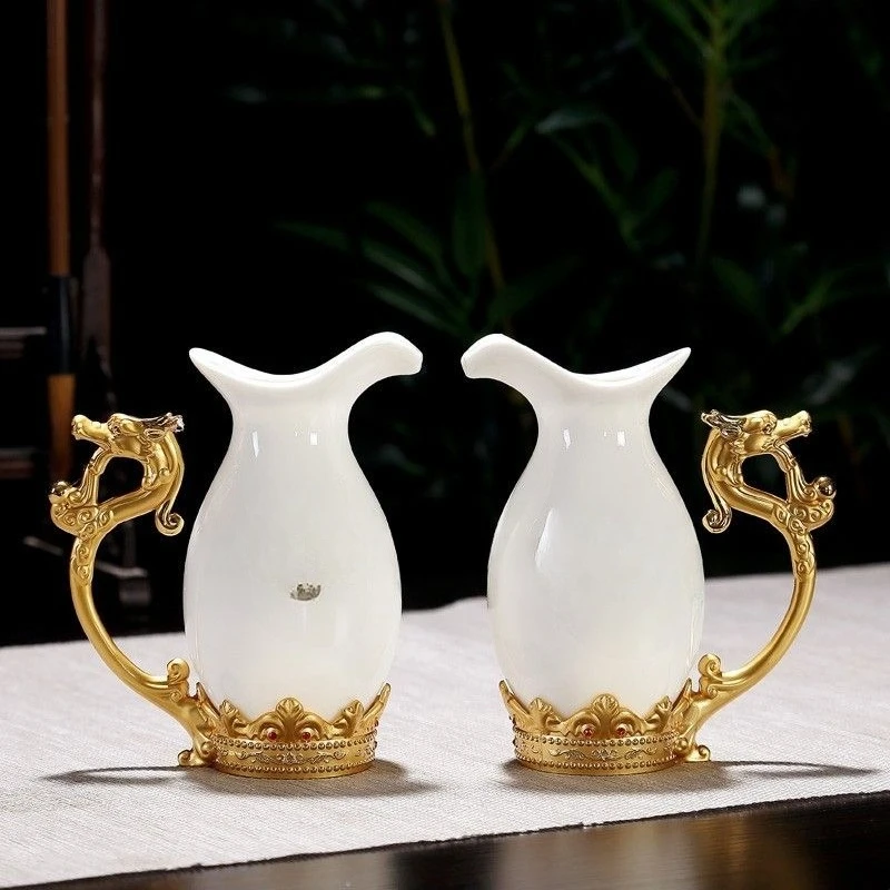 Винный набор, бытовая керамическая маленькая чашка Baijiu, двойная головка, золотая спиртовая чашка, элитный подарочный набор