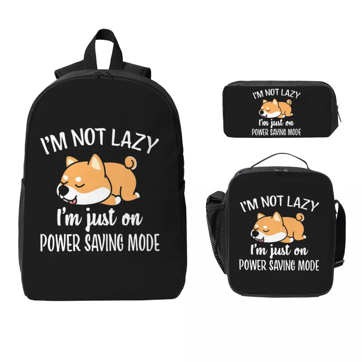 

I'm Not Lazy Backpack Student BookBag School Bag Laptop Shoulder Bags 3ps Insulated Lunch Bag Pencil Case