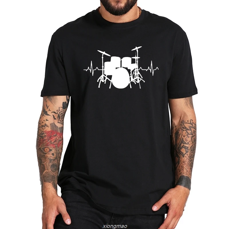 Jazz drum kit camiseta masculina batimento cardíaco t camisas rock and roll festival de música camisa preto branco topos tamanho da ue