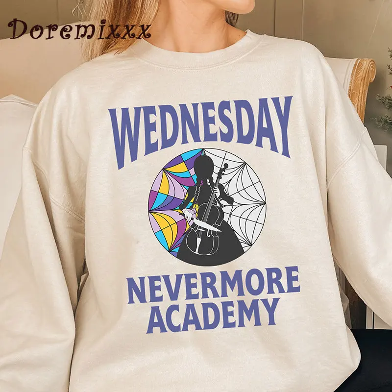 Wednesday Addams Crewneck Sweatshirt Women New TV Series Goth Hoodie Nevermore Academy Pullover Sweatshirts for Woman Clothes