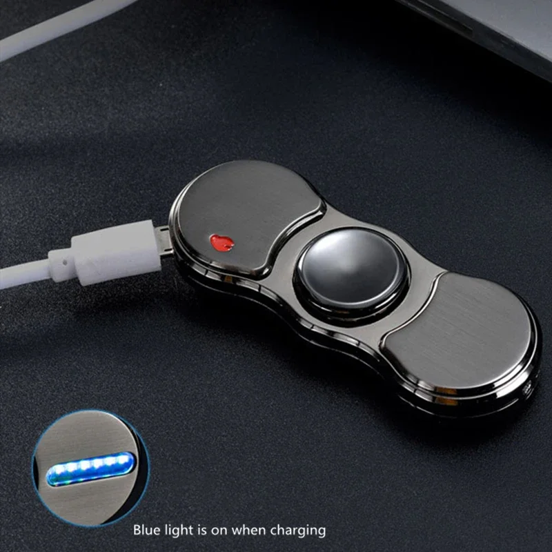 Hand Spinner USB Electric Lighter 7 LED Strips Fidget Spinner Plasma Arc Lighters Metal Windproof Tungsten Turbo Pulsed Lighter