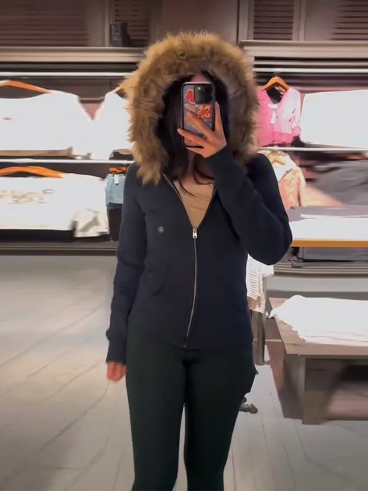Cárdigan ajustado de piel sintética con capucha para mujer, abrigo elegante de punto con cremallera, abrigo de manga larga, Top para mujer, ropa nueva de otoño e invierno