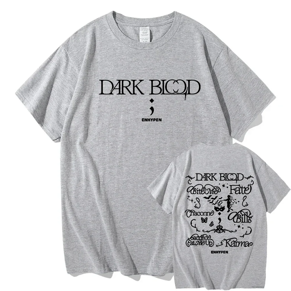 ENHYPENN-تيشيرت بأكمام قصيرة مع ألبوم دم داكن للفتيات ، تيشيرت قطني ، موضة كورية ، مروحة ، صيف ، موضة #5