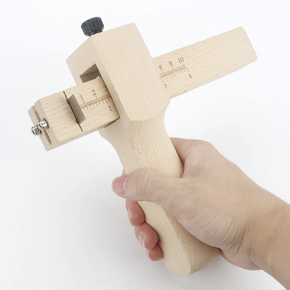 Adjustable Width Leather Strip Cutting Tool, Wooden Precise Cutting Tool for Manual DIY Cutting of Belts, Watch Straps, Wallets
