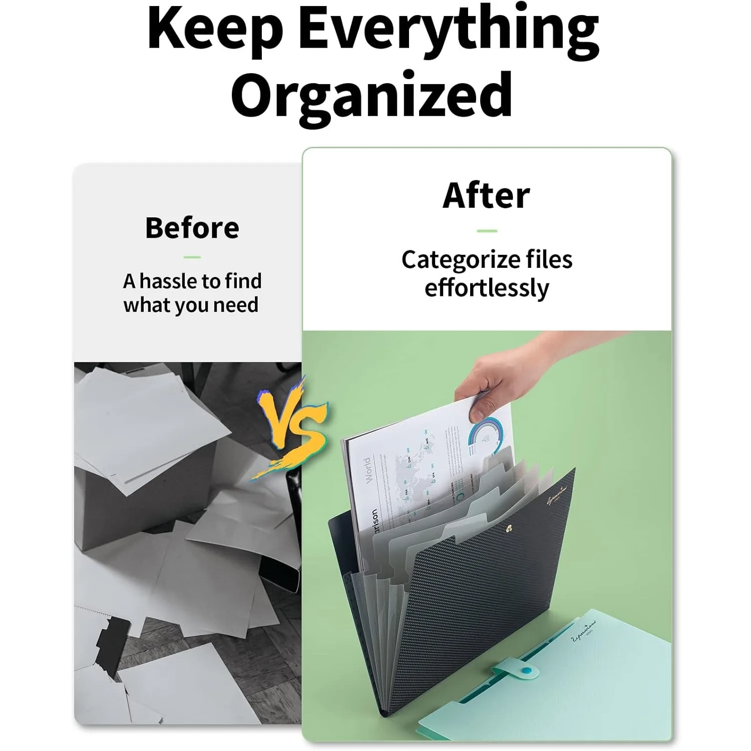 Carpeta de archivos expandible, organizador de órganos tamaño carta, 5 bolsillos para archivos, organizador portátil para material de oficina escolar