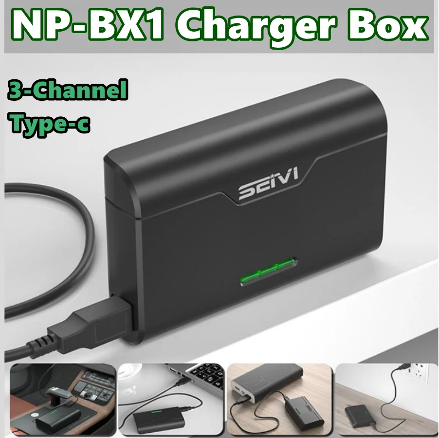 

3-Slot NP-BX1 Battery Fast Charger Box for Sony ZV-1 ZV-1F DSC-RX100 WX500 HX300 M5 M4 M3 M2 Batteries Case with TF Card Storage