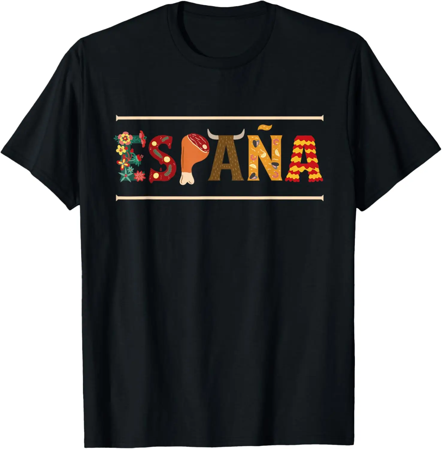 Fiesta Espana Bull Spanish Flower Flag Spain T-Shirt 100% Cotton Trendy Y2K Short-Sleeve Tee-Soft, Quick-Drying,