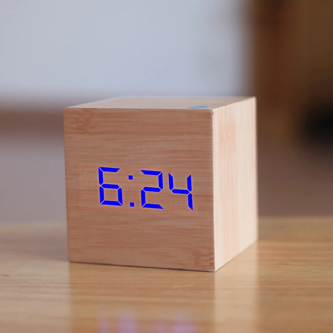 Retro Digital Wooden LED Alarm Clock Voice Control Snooze Function Wood Glow Desk Table Decor