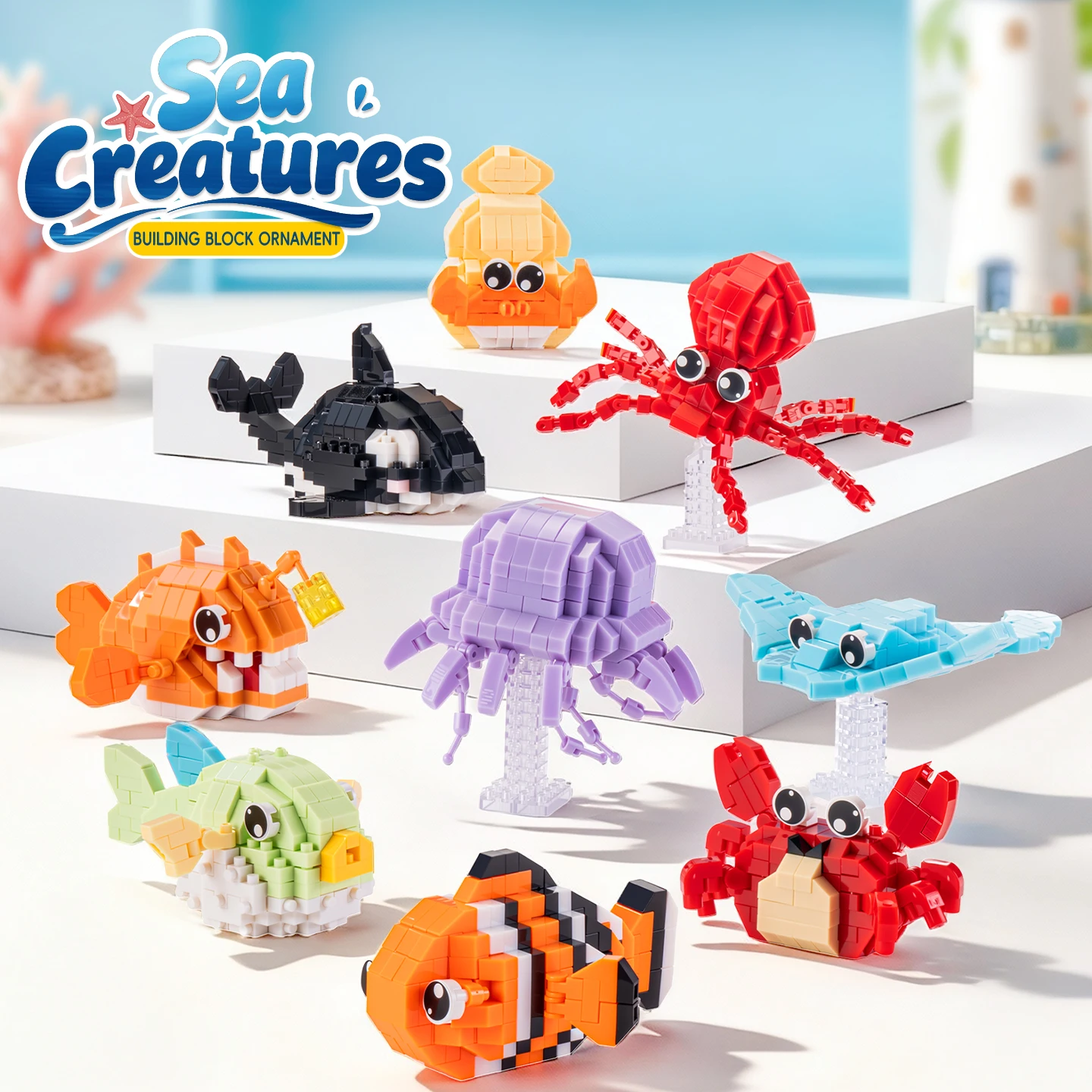 DIY Marine Life Block Sea Creature Building Blocks Children Crab Puzzle Lobster Shark Turtle Starfish Whale Model Toys for Kids