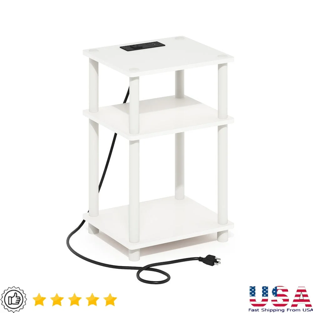 

3-Tier Open Storage End Table with USB Type-C Charging Station Compact Nightstand Living Room Bedroom Modern Design