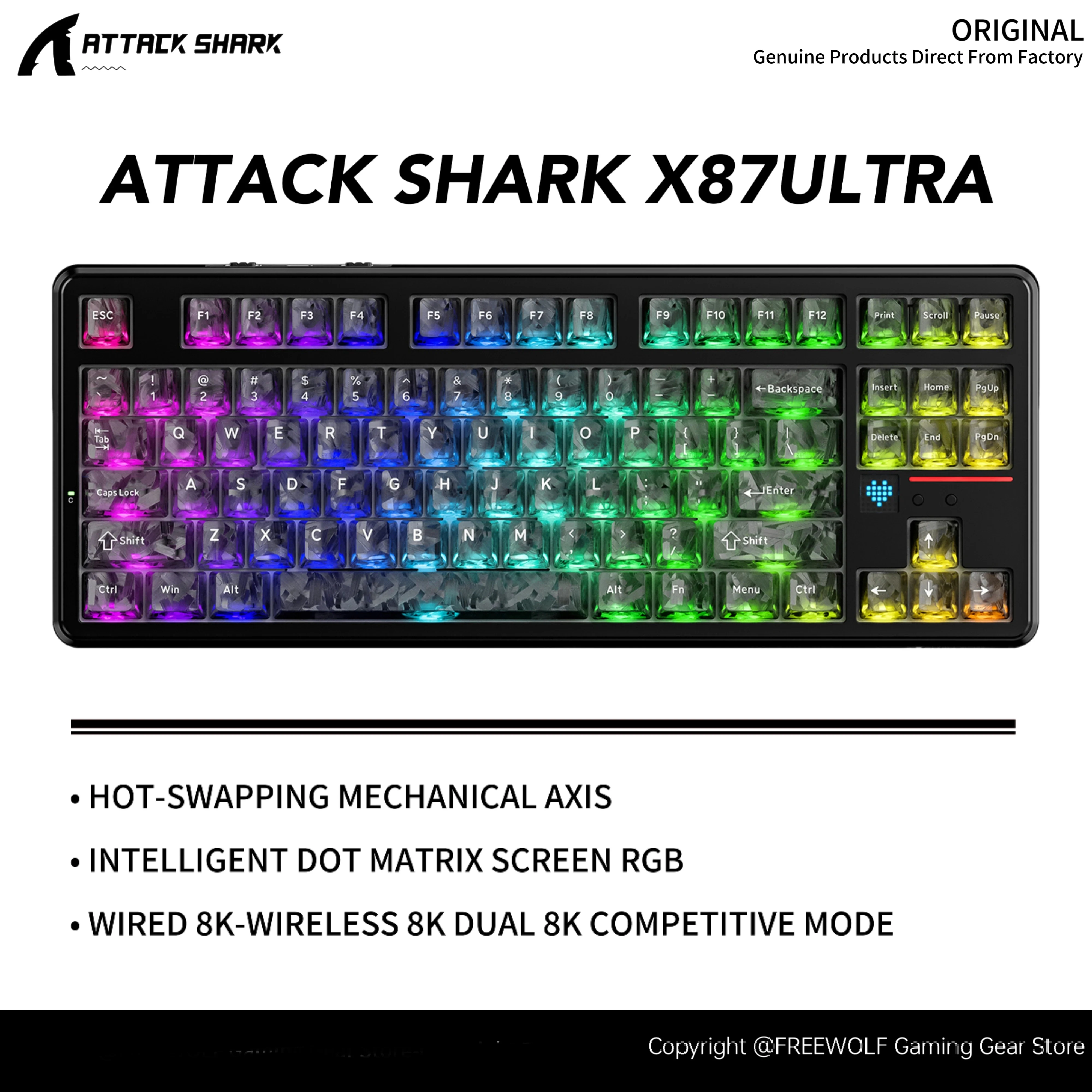 Attack Shark X87Ultra RGB Keyboard,High-performance Dual 8K Mechanical Keyboard,Cool Animated GIF,Hot Swapping-PBT Keycaps