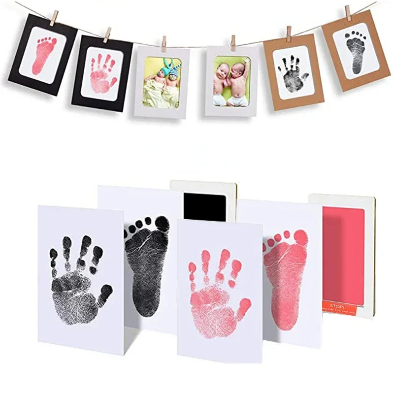 Newborn Baby DIY Handprint Footprint Kit Ink Pads Photo Frame Handprint Toddlers Souvenir And Pet Cat Dog Paw Prints