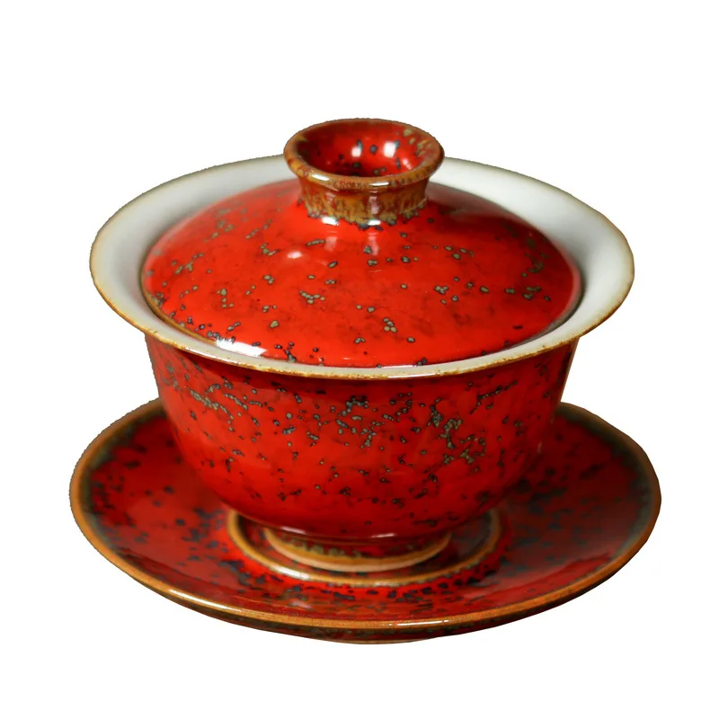 Mutao Kiln-Transformed Gaiwan Cup, Ru Kiln Three-Talents Gaiwan, Coarse Pottery Set, Single Kung Fu Tea Bowl