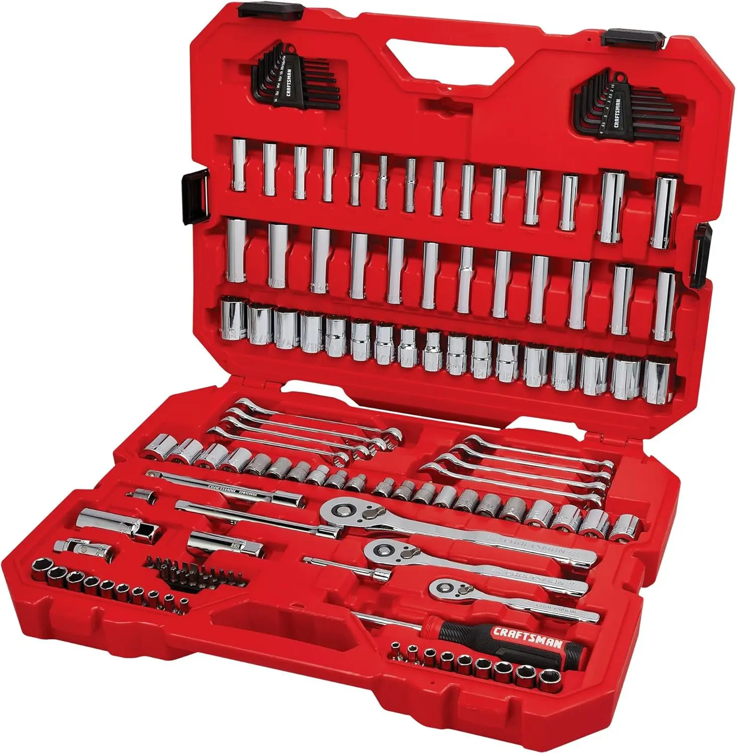 

Mechanic Tool Set 135 Pcs, 1/4, 1/2 and 3/8 Inch Drive SAE and Metric Socket Wrench Set with Case (CMMT12124)