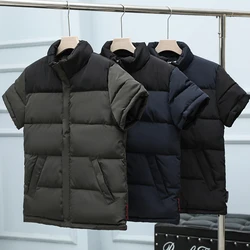 Parkas Vest Men Short Sleeve Thick Jacket Solid Casual Vest Men Old Warm Windproof Patchwork Waistcoat Outwear Male 6XL 2023