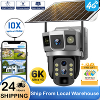 4G Sim Card Solar Camera 10X Optical Zoom Three Screen Outdoor Video Webcam Night Vision Home Security Surveillance V380 Pro APP