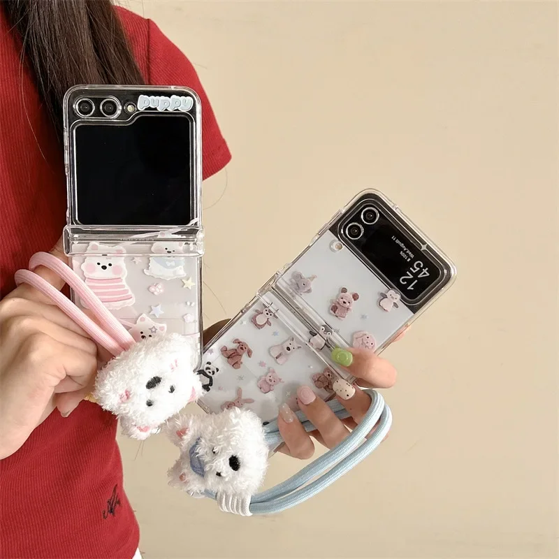 

Transparent Cartoon Dog Phone Case for Samsung Galaxy Z Flip 6 5 4 3 Protective Back Cover for ZFlip4 ZFlip5 ZFlip6 Case Shell