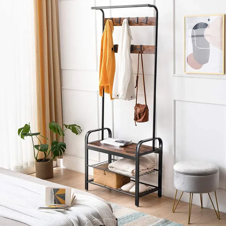 Modern Heavy-Duty Metal Clothes Stand Coat Rack Iron Furniture for Home Bedroom Living Room Bathroom or Hotel Use