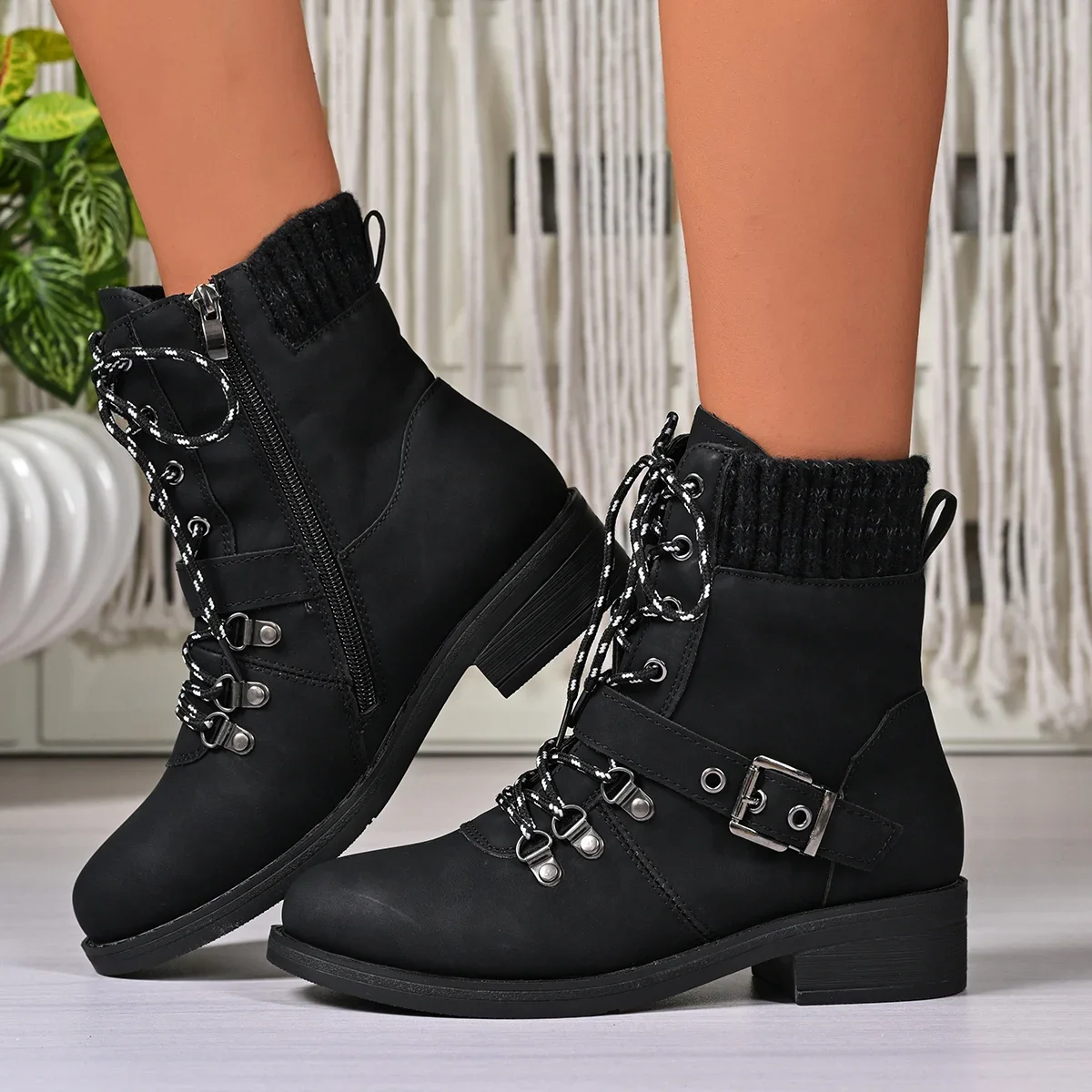 

2025 New Large Size Women Ankle Boots Round Toe Low Heel Mid-Calf Boots Comfortable Korean Style Shoes Fashion Shoes Women