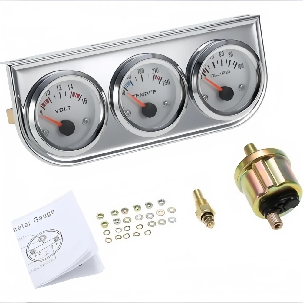 Stylish Chrome Automotive Accessory Automotive Accessory 52mm for 3in1 Gauge Kit High Sensitivity Measurement Low Light
