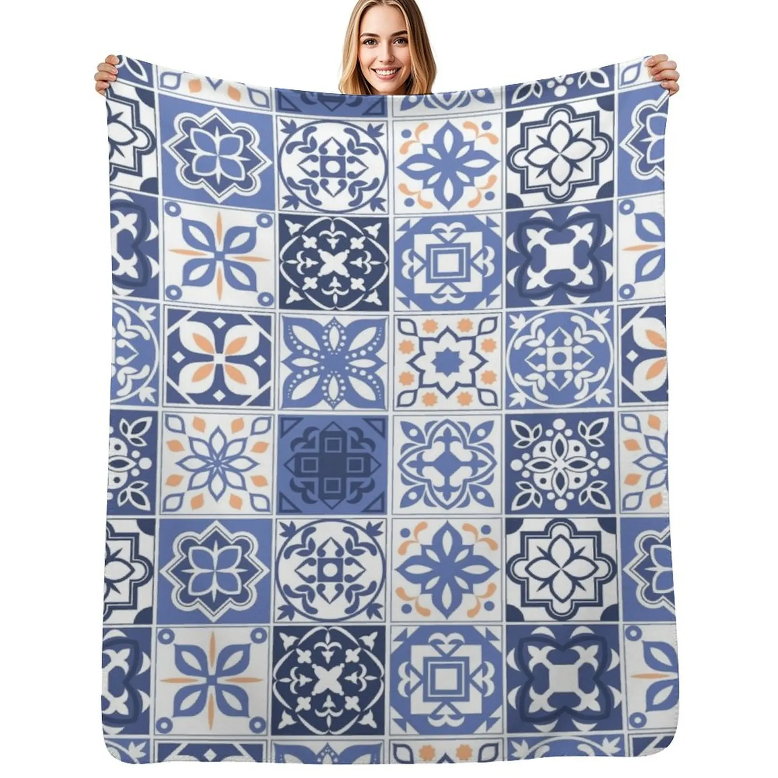 

Blue Portuguese Tile Throw Blanket Cute sofa bed Picnic Soft Blankets