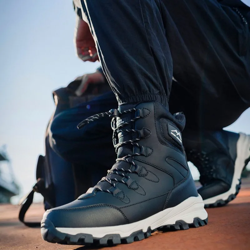Winter Mens High Top Boots Couple Cotton Boots Thick Plush Warm Snow Boot Outdoor Non Slip Hiking Boots for Men Waterproof Botas view 6