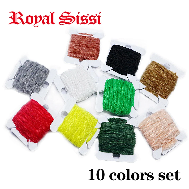 Hot 10Cards/lot 10Colors Assorted Rayon Chenille Yarn 2mm micro Chenille midges yarn nymphal collar and body fly tying materials