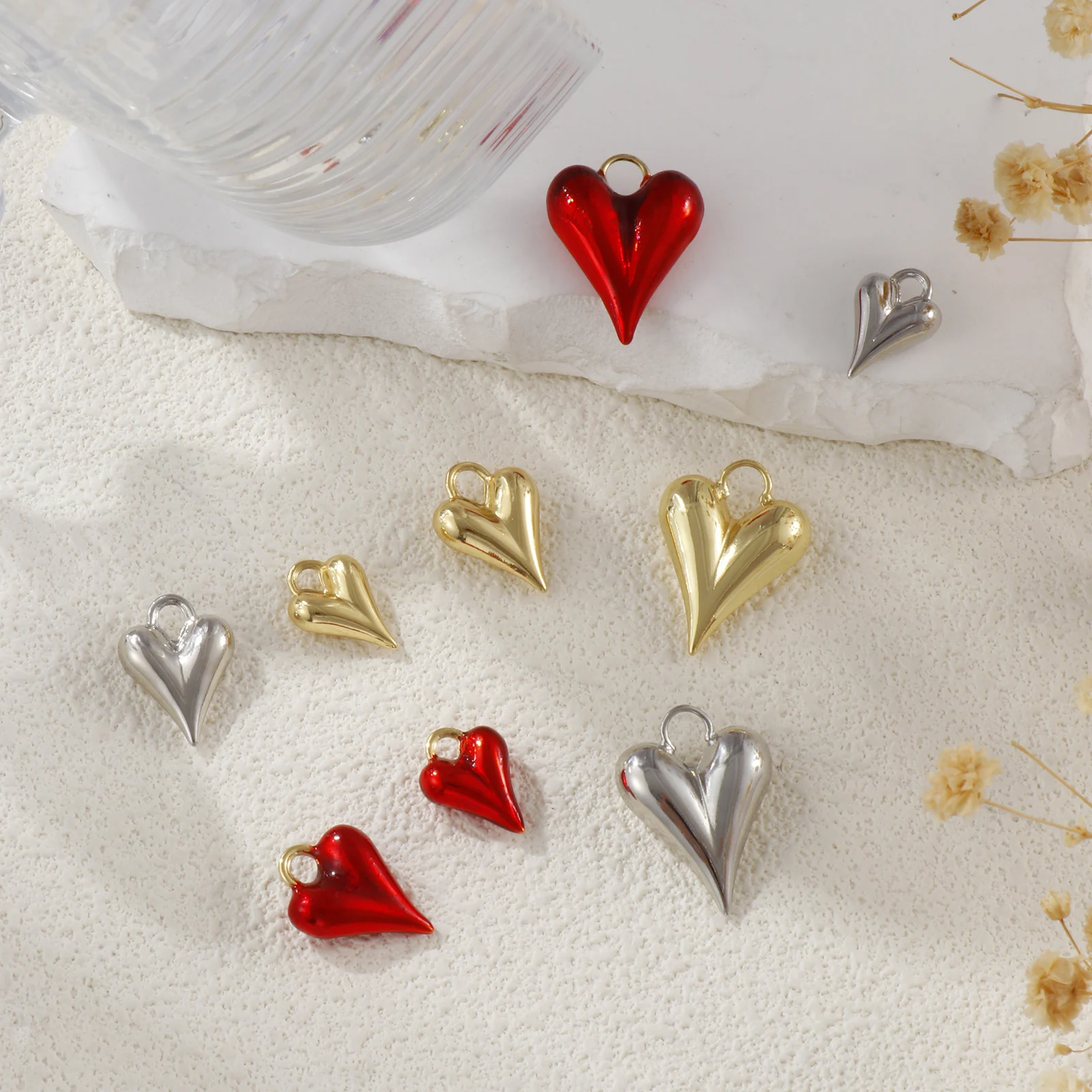 1PC Brass 3D Pointed Heart Charms Multicolor Enamel Heart Pendants DIY Earrings Necklace Jewelry Findings Wholesale Available