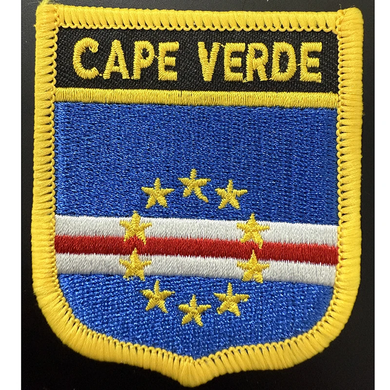 7*6cm Cape Verde Flag Shield Shape Iron on Embroidery Patches Saw on Transfer Patches Sewing