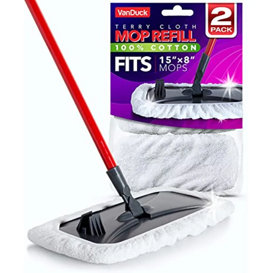 

100% Cotton Pad Terry Cloth Mop Refills 15x8 Inch, 2 Pack Mop is Not Included