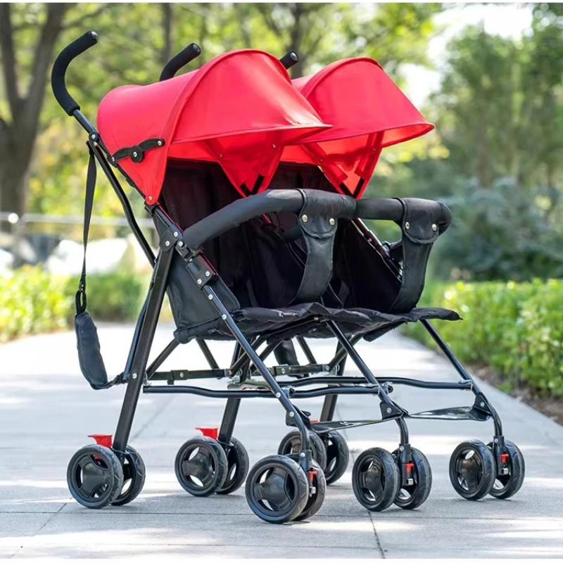 

Twin Strollers for Two Children Two Seats Lightweight Foldable Four-wheel Twin Baby Strollers Multifunctional Light Strollers
