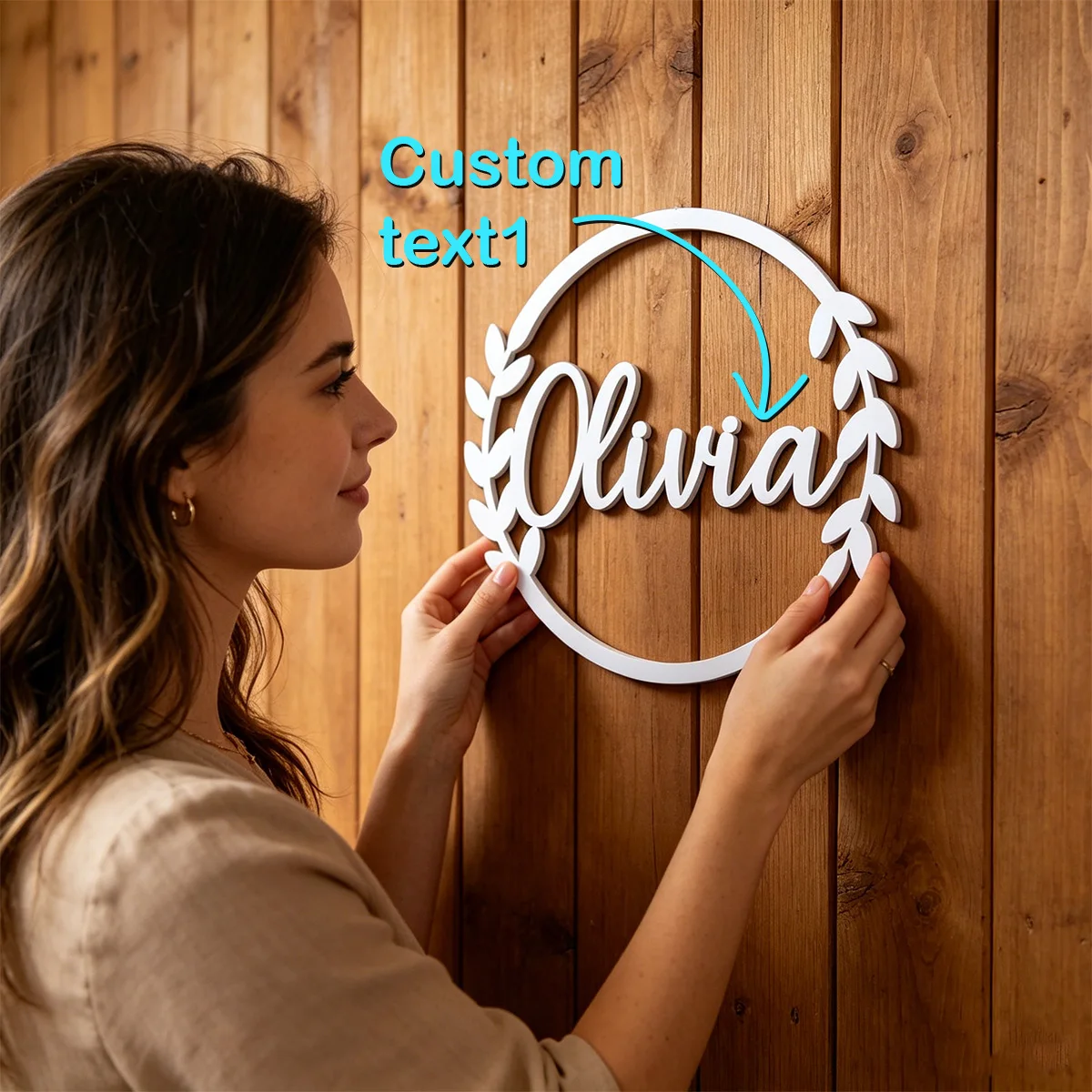1pc Customized Surname Brand, Round Hollow Wooden Ornament,Baby Gift Party Decoration,Wall Decoration, Birthday Party Decoration