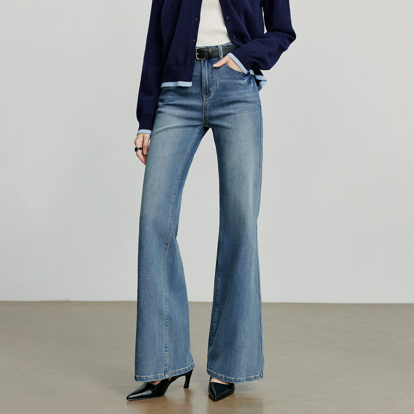 TOYOUTH Women Denim jeans 2025 Autumn New Lycra Stretch Mid Waist Cotton Flares Pants