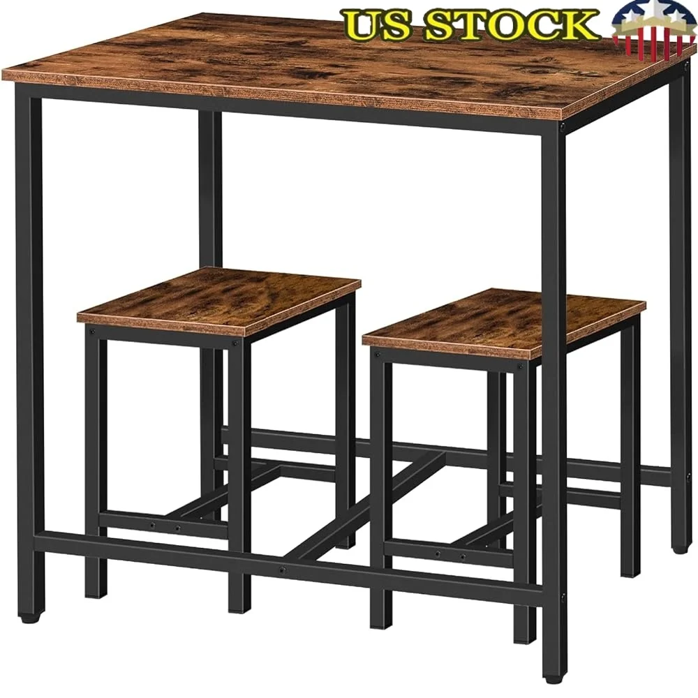 Juego de mesa de comedor Industrial de 3 piezas, muebles de cocina que ahorran espacio, pequeño espacio, desayuno, taburetes ajustables para sala de estar