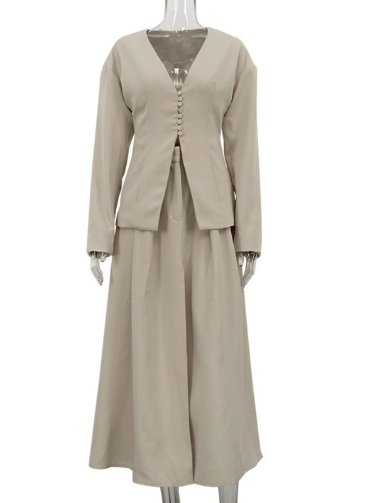 Tossy commuter 2 peça-conjunto saia longa para mulher com decote em v manga longa cintura cônica terno superior dobras maxi vestido define roupas femininas