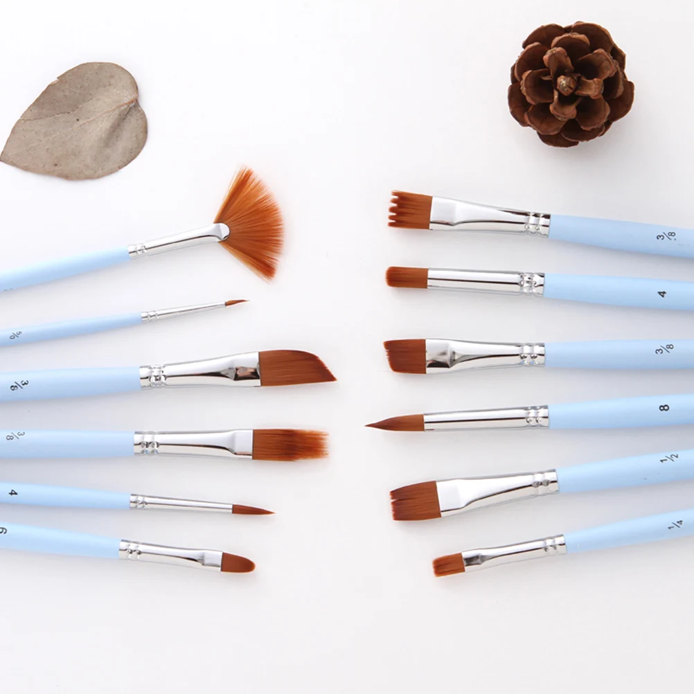

12pcs Painting Brushes Set Watercolor for Drawing Pictures Children Beginners Flat Wood Handle Metal Tube Soft Premium