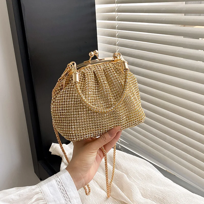 

Элегантные вечерние сумки-кроссбоди 2026 с бриллиантовой отделкой и стразами на цепочке для женщин, дамские сумочки для вечеринок и свадеб