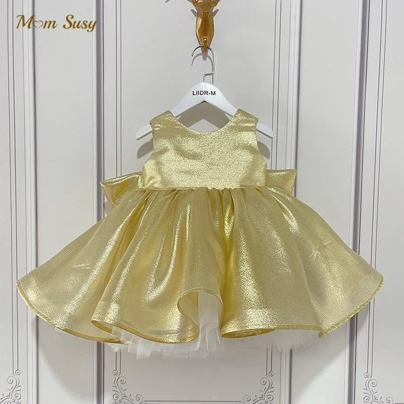 Baby Girl Princess Tutu Dress Golden Infant Toddler Teen Child Bow Vestido Costume Party Birthday Ball Gown Baby Clothes 1-14Y