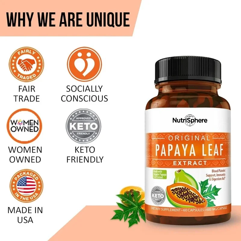 Papaya Leaf Extract Digestive Enzymes - Blood Plate, Bone Marrow and Robust Support, Immune Gut and Super Digestive Health