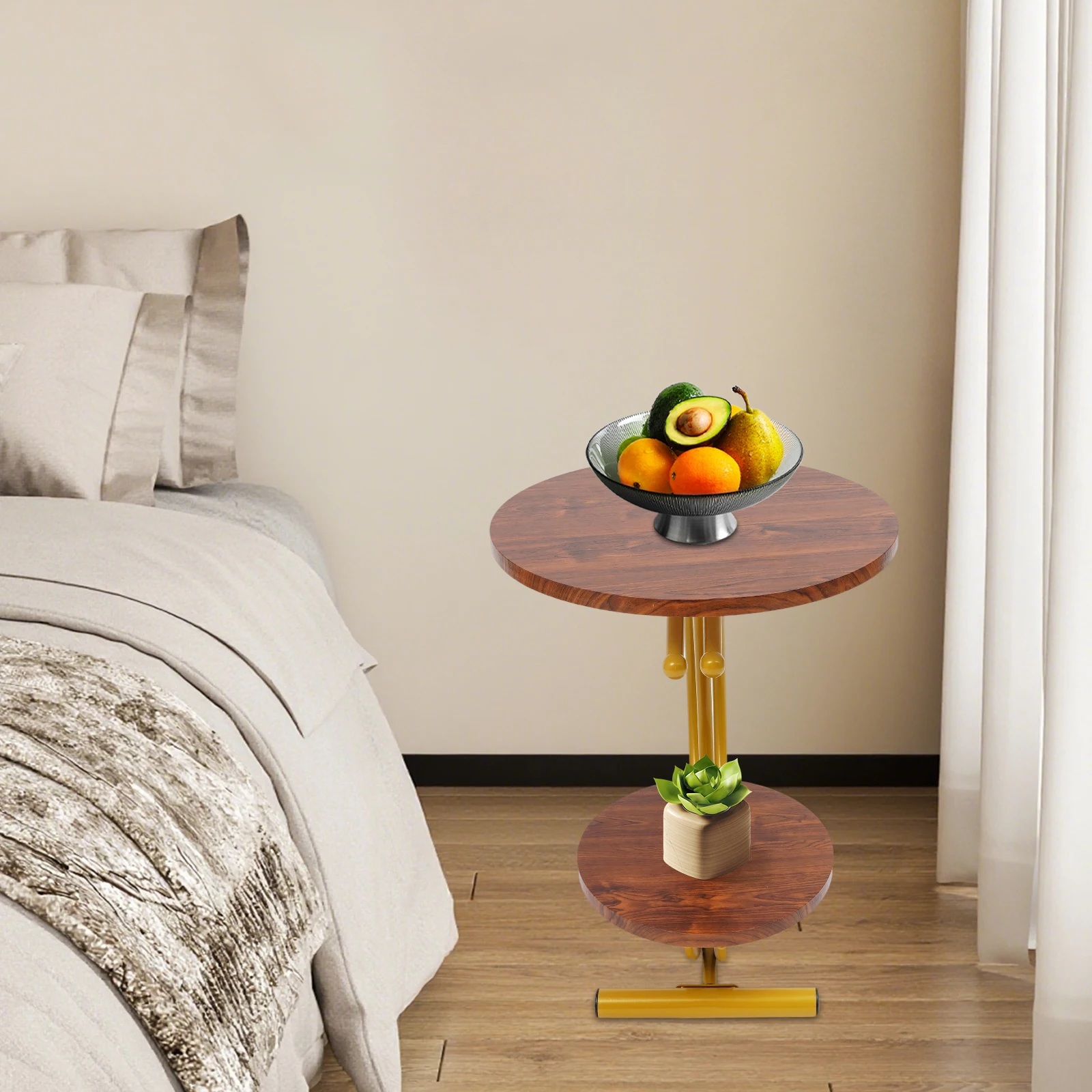 2-Tier Side Table Round End Table with Storage Shelf for Living Room, Bedroom