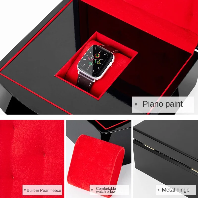 Luxury Black Red Watch Box Handmade Wooden Lacquer Watch Storage Boxes Ring Jewelry Organizer Display Cabinet Decoration Gifts