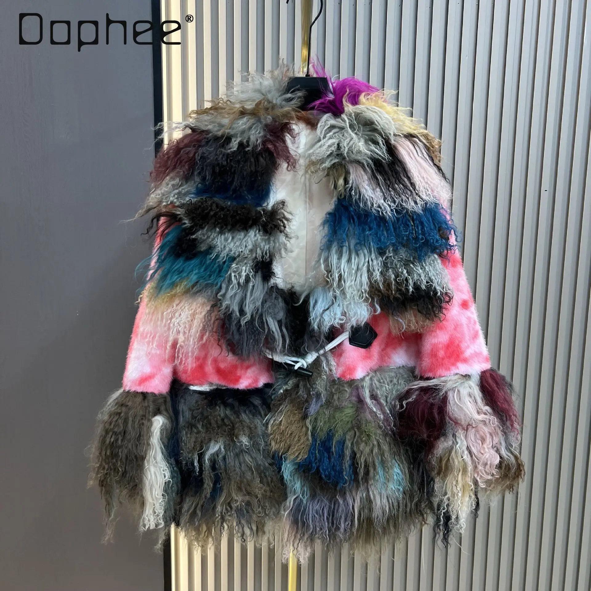

2025 Autumn Winter New Fashion Color-Block Mid-Length Faux Mink Fur Patchwork Multicolor Thickened Warm Elegant Faux Fur Coat