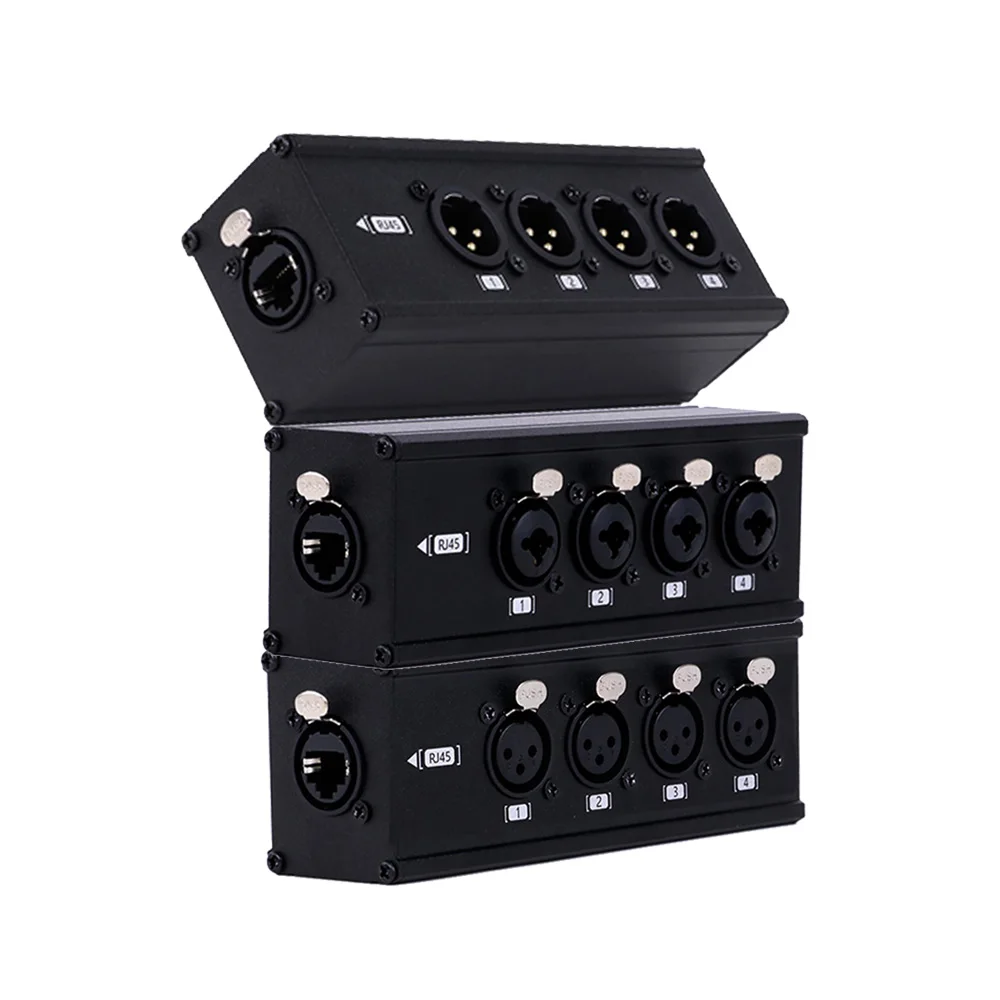 RJ45 CAT5 to 4 Channel 3Pin XLR Audio/DMX over Network Cable Extender for Live Stage,Lighting,Audio Recording Studio 1pc/1Pair