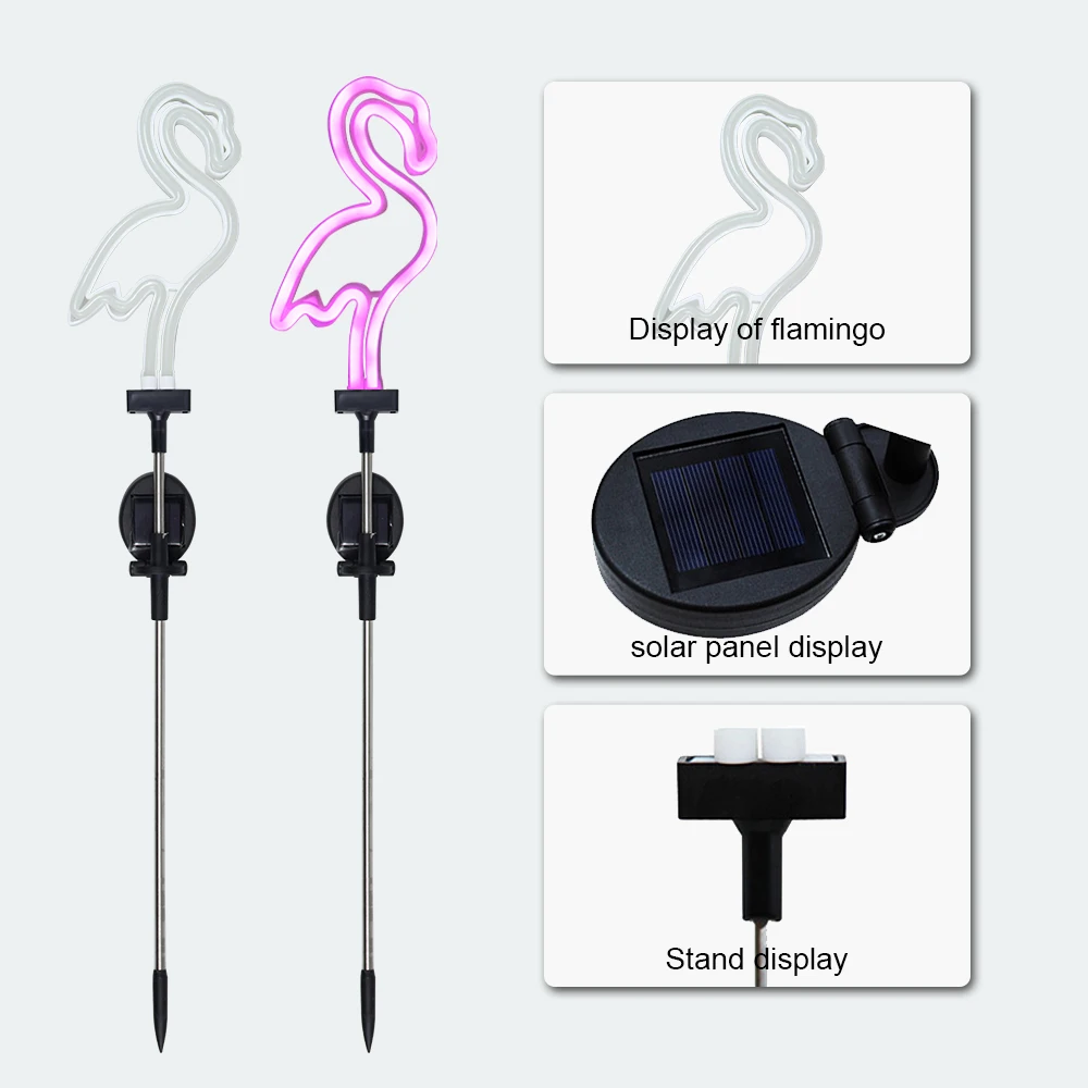 Solar Neon Flamingo Light Outdoor Courtyard Decoration Light LED Garden Lamp Waterproof Patio Walkway Light Stake Lawn Light