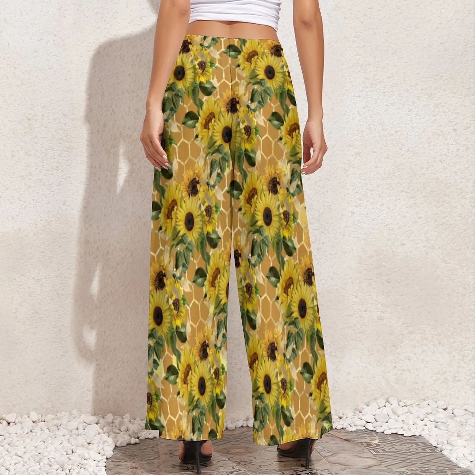 Wild Sunflower Straight Pants Yellow Flowers Print Casual Wide Leg Pants Womens Oversized Korean Fashion Print Trousers