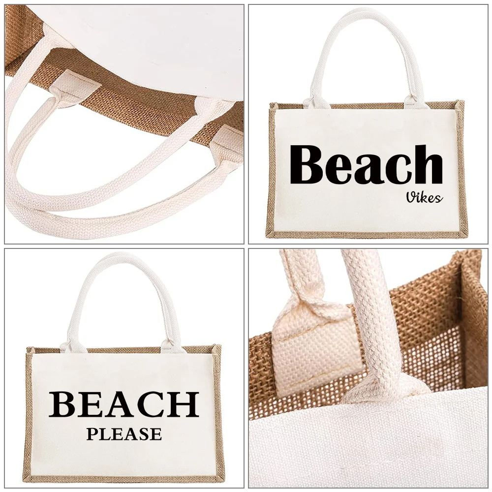 

Tote Bag Environmental Jute Shopping Bag Large Capacity Imitation Sacks Lightweight Grocery Storage Bags Beach Series